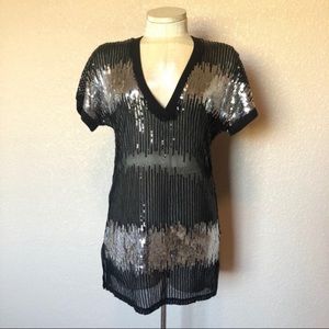 INC International Concepts sheer black sequined top